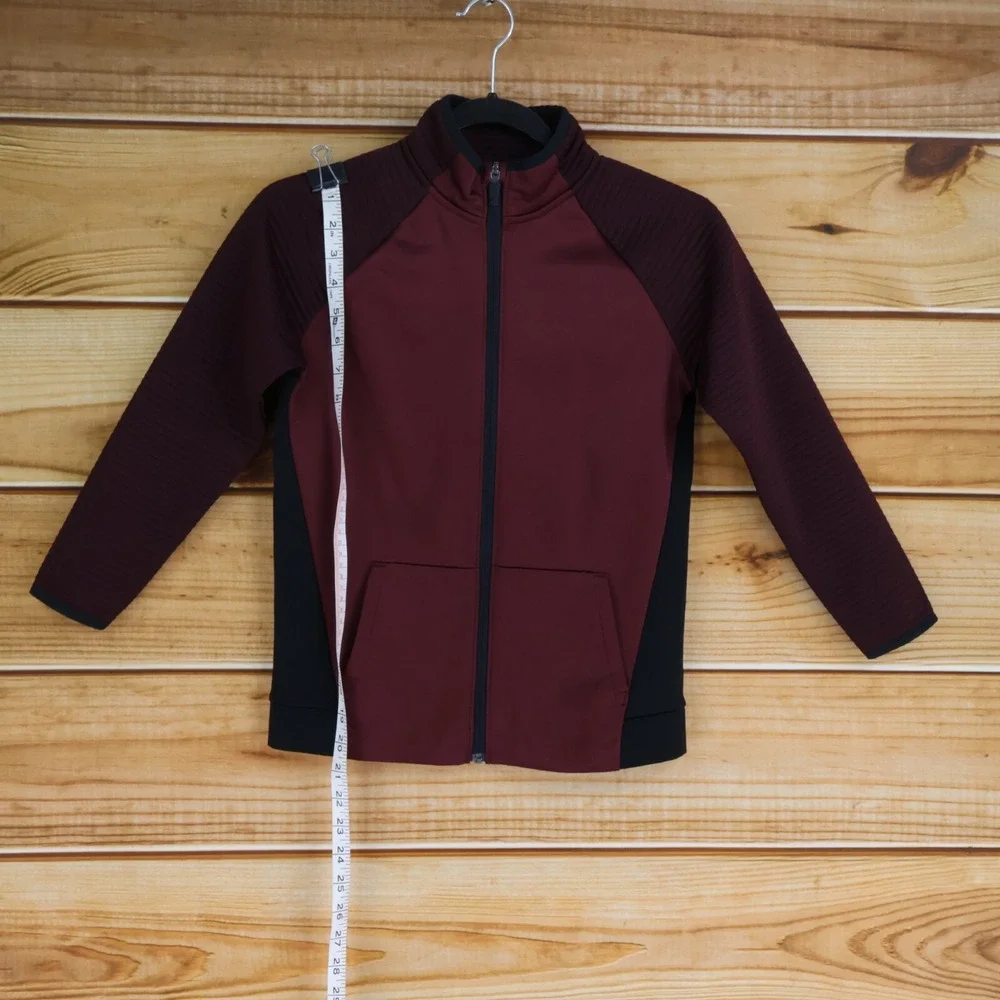 Old Navy Activewear Full Zip Jacket Girls Size M Maroon Black Mock‎ Neck Pockets